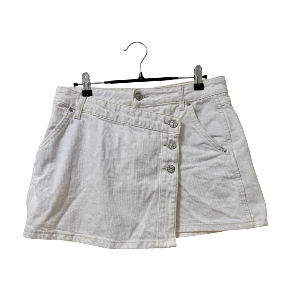 Free People Wynne Denim Asymmetric Mini Skirt Size 27 White Boho Hippie Festival
